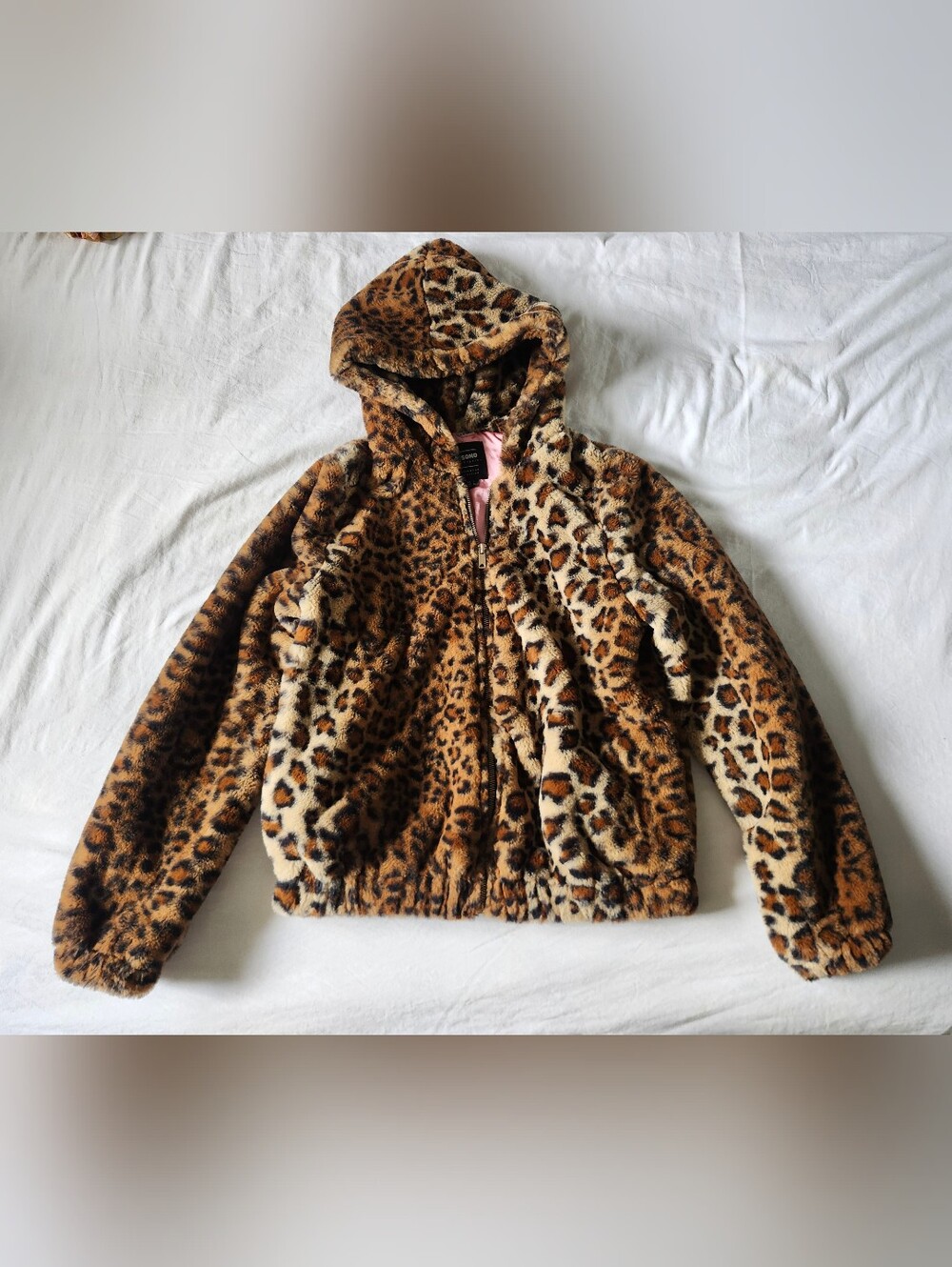 Leopard-Print Faux Fur Hooded Jacket